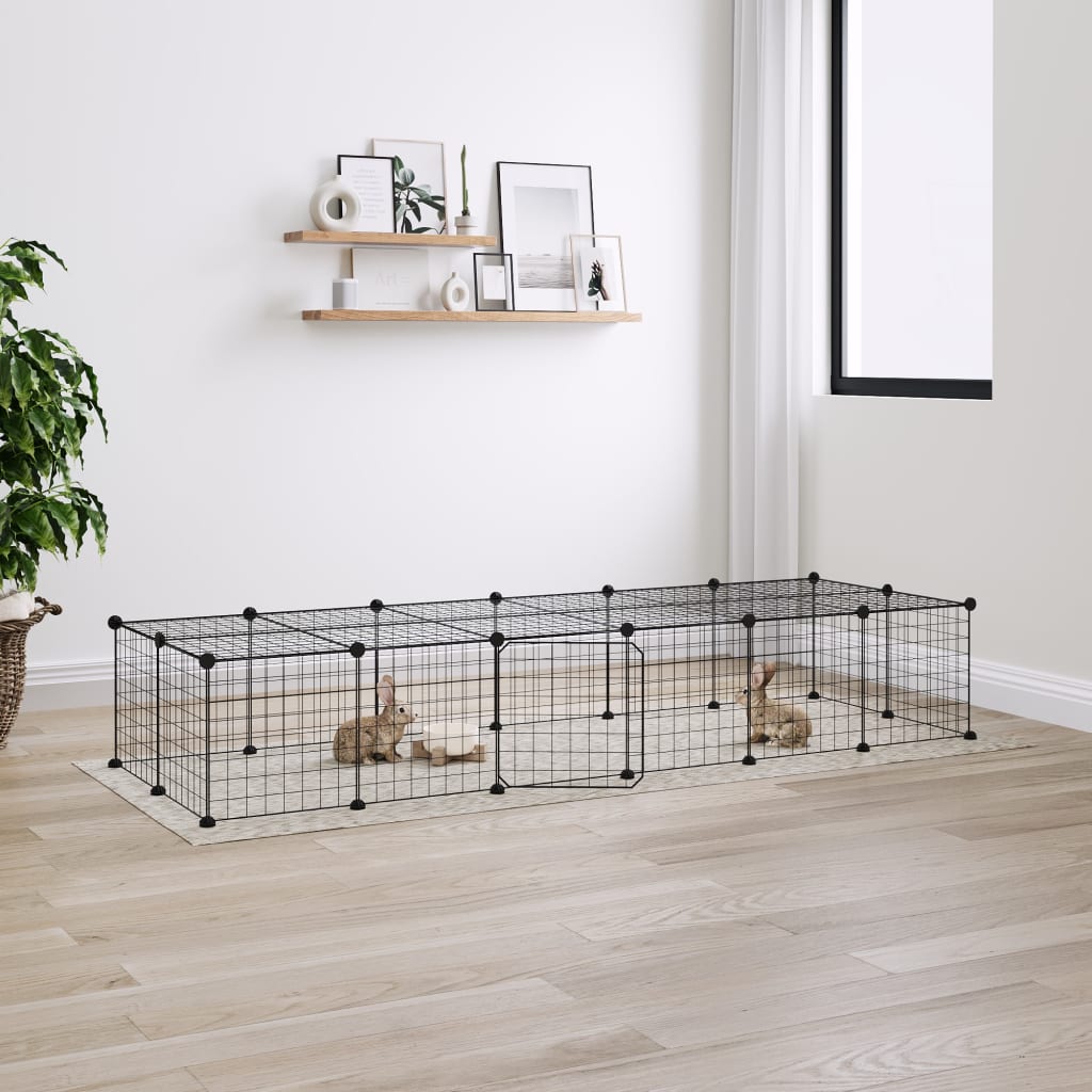 VidaXL Pets Cage With Door 28 Panels 35x35 Cm Steel Black