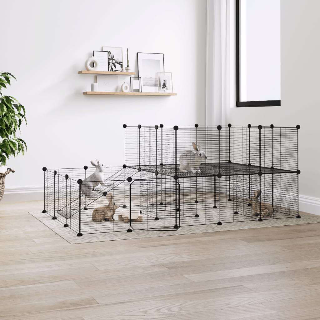 Vidaxl Pets Cage With Door 44 Panels 35x35 Cm Steel Black