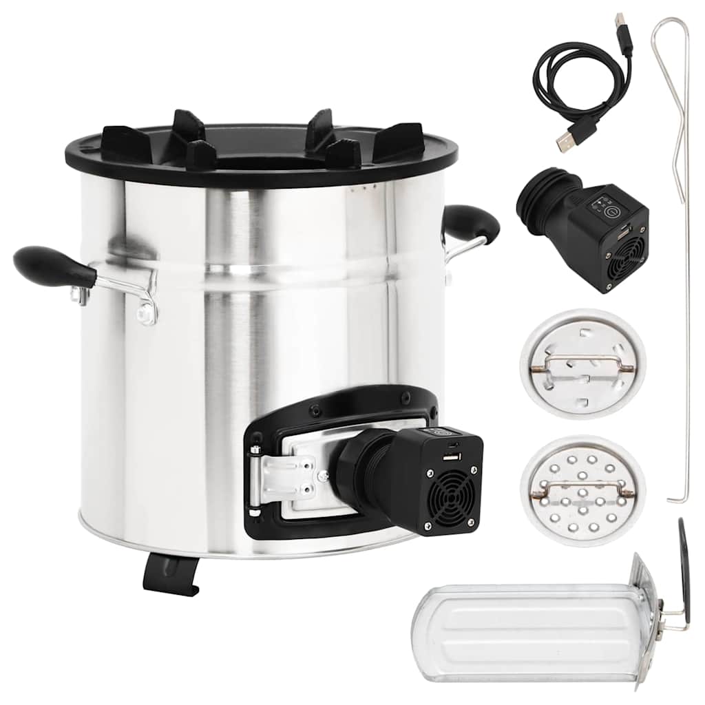 VidaXL wood stove with USB fan 35.5x26x28 cm stainless steel