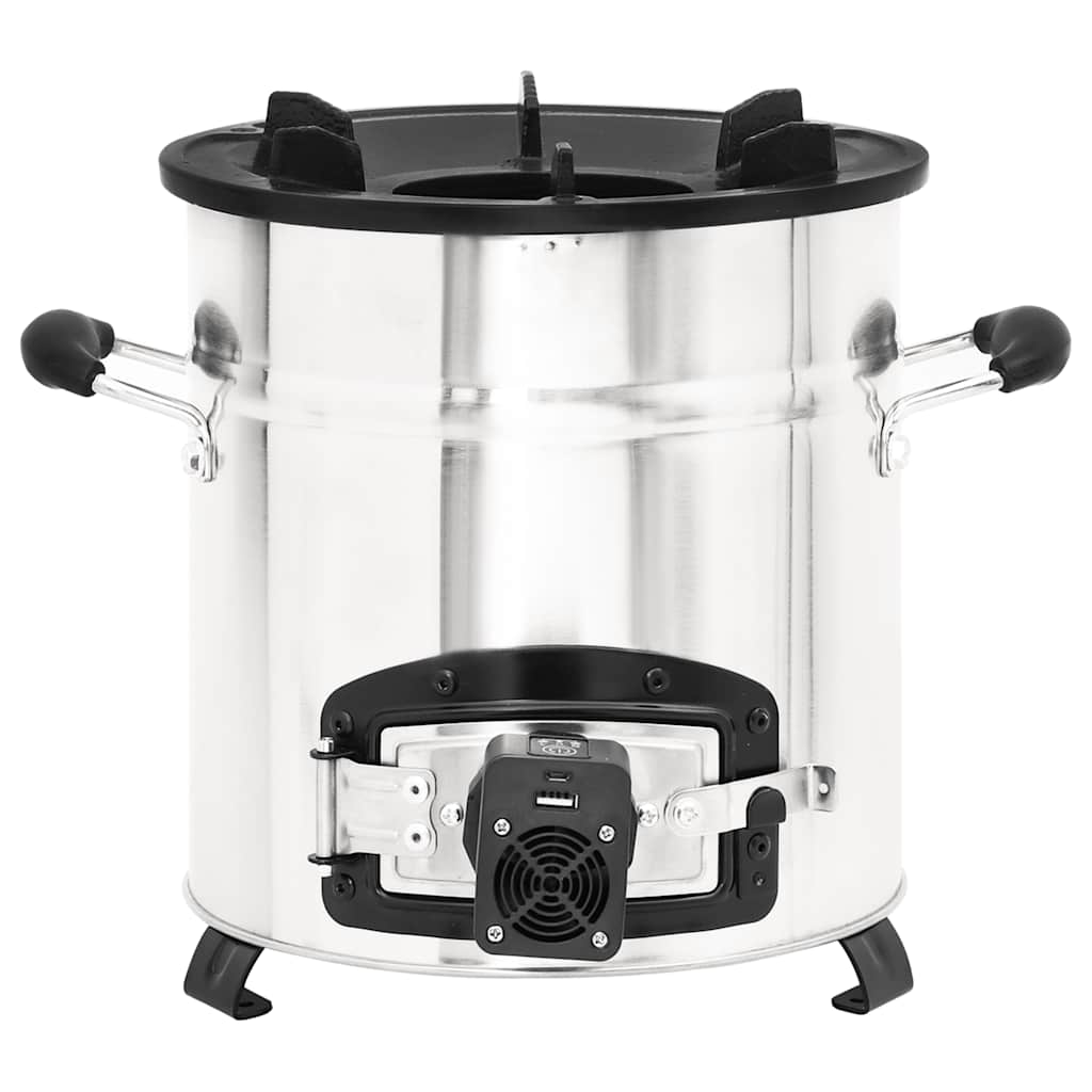 VidaXL wood stove with USB fan 35.5x26x28 cm stainless steel