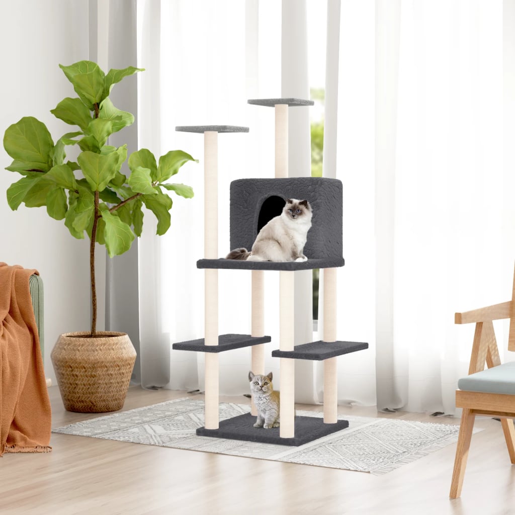 Vidaxl cat furniture with sisal scratching posts 144.5 cm dark gray