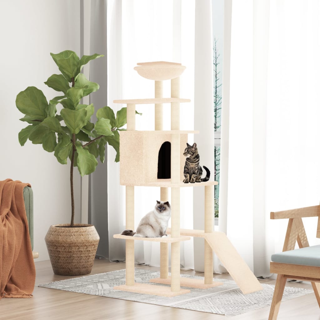 Vidaxl Cat Miwwelen mat Sisal kraazt Posts 166 cm Crème -Colorored