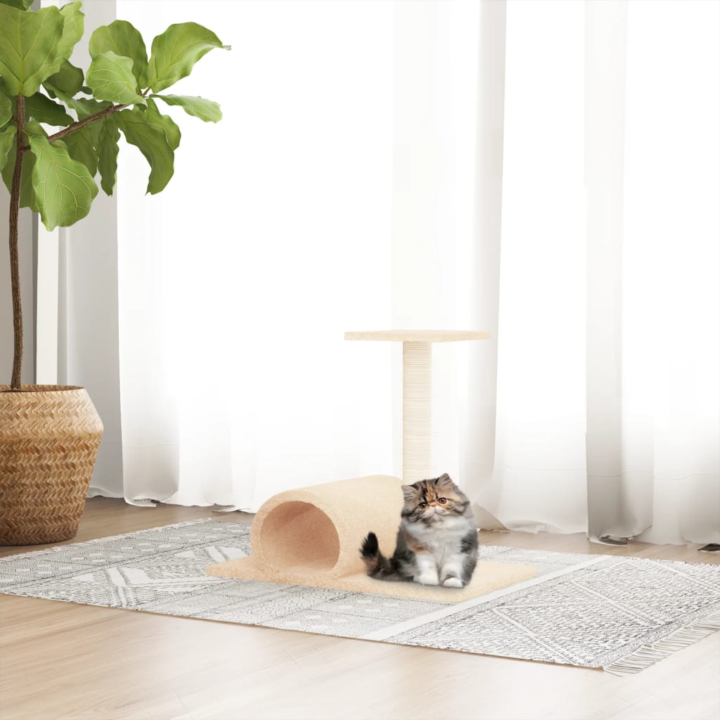 VidaXL Cat furniture with tunnel 60x34.5x50 cm cream -colored