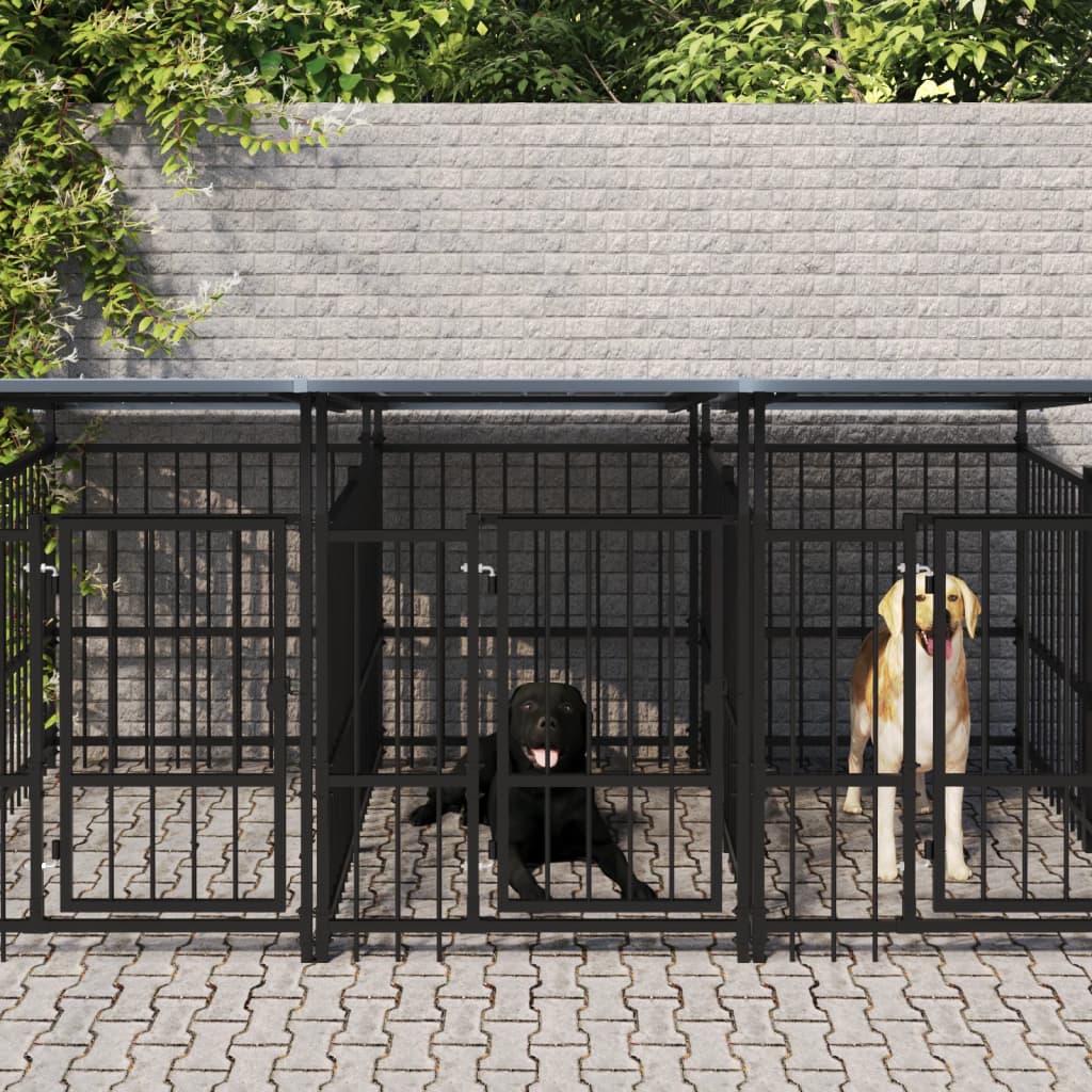 Vidaxl Chien Kennel avec toit 7,51 m² en acier