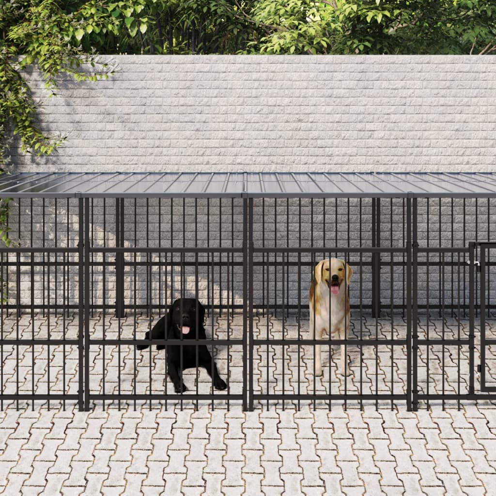 Vidaxl Chien Kennel avec toit 9,38 m² en acier