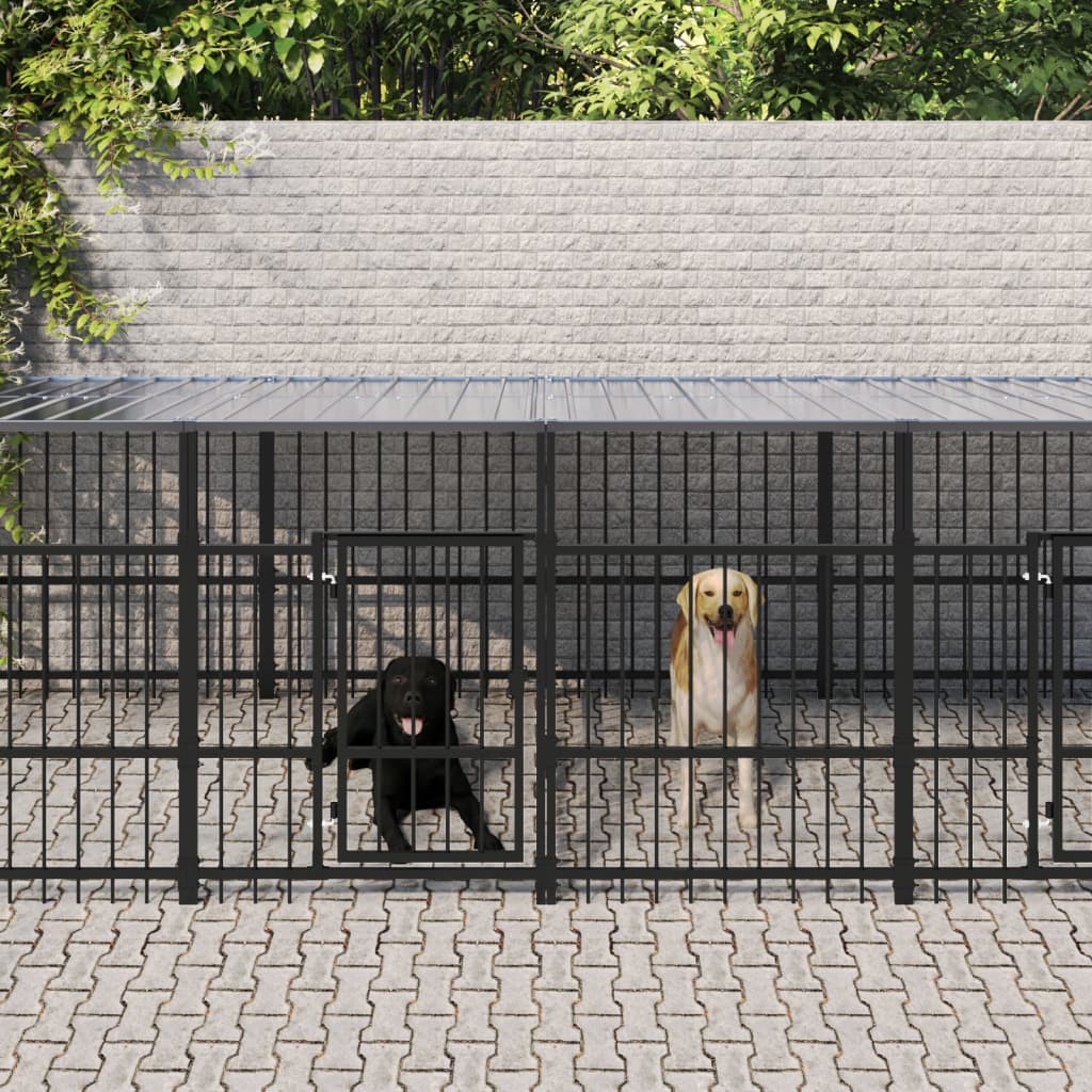 Vidaxl Chien Kennel avec toit 7,51 m² en acier
