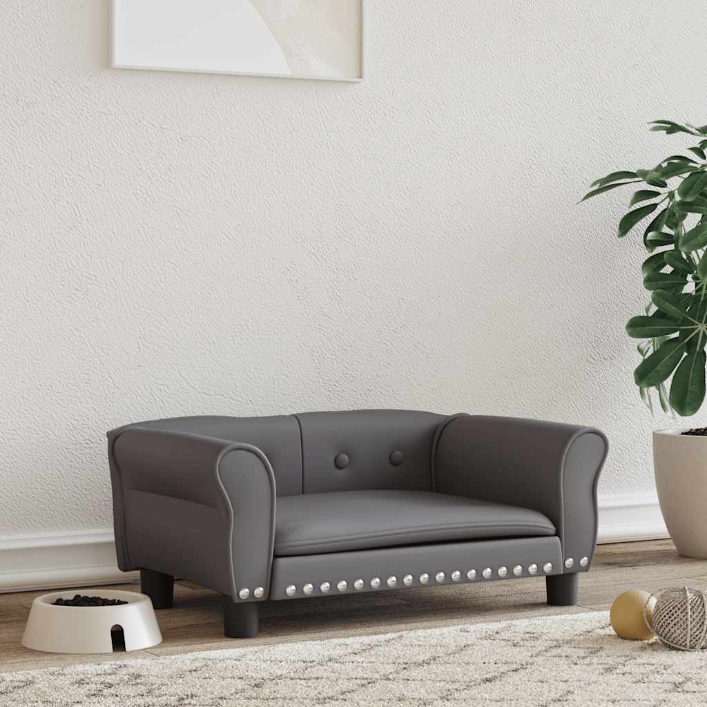 Vidaxl Dog Bask 70x45x30 cm sztuczna skórzana szarość