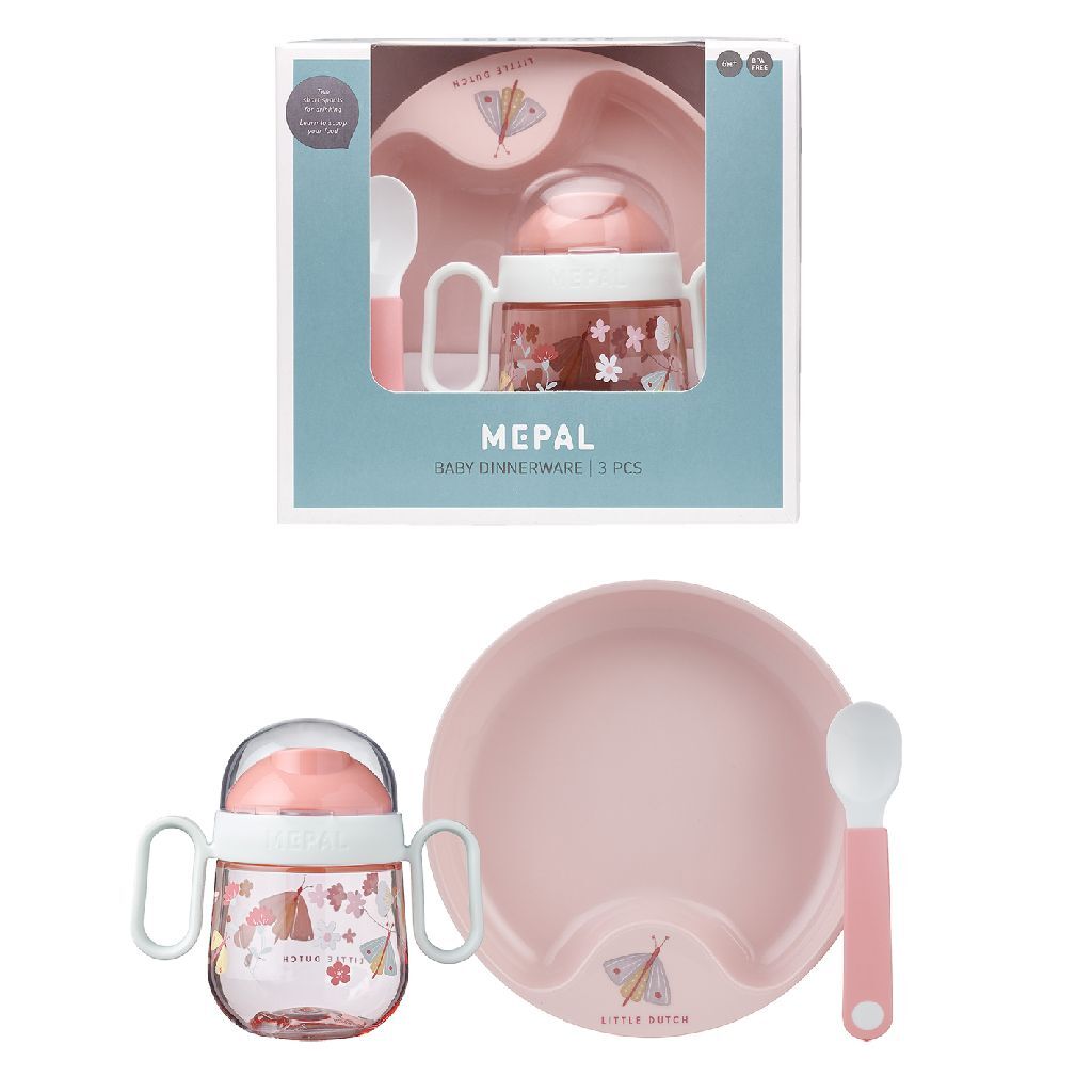 Mepal Little Dutch Flowers and Butterflies 3-piece pink tableware set