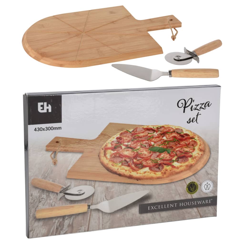 Exzellent Hausware 3-Deel Pizzasnijs Set 43x30 cm Bambus