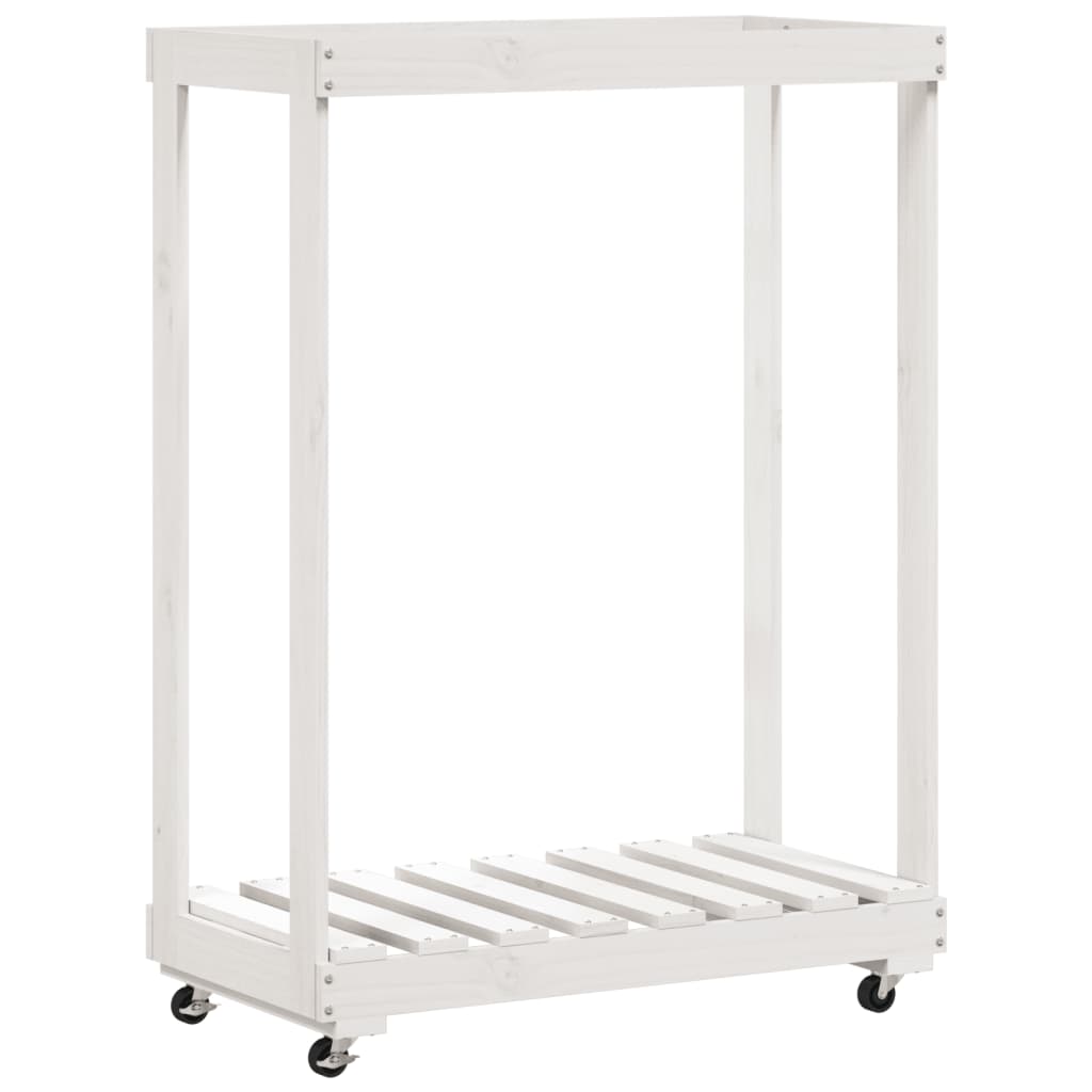 VidaXL wood block holder with wheels 76.5x40x108 cm solid pine white white