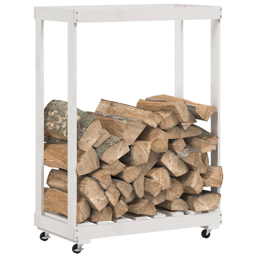 VidaXL wood block holder with wheels 76.5x40x108 cm solid pine white white