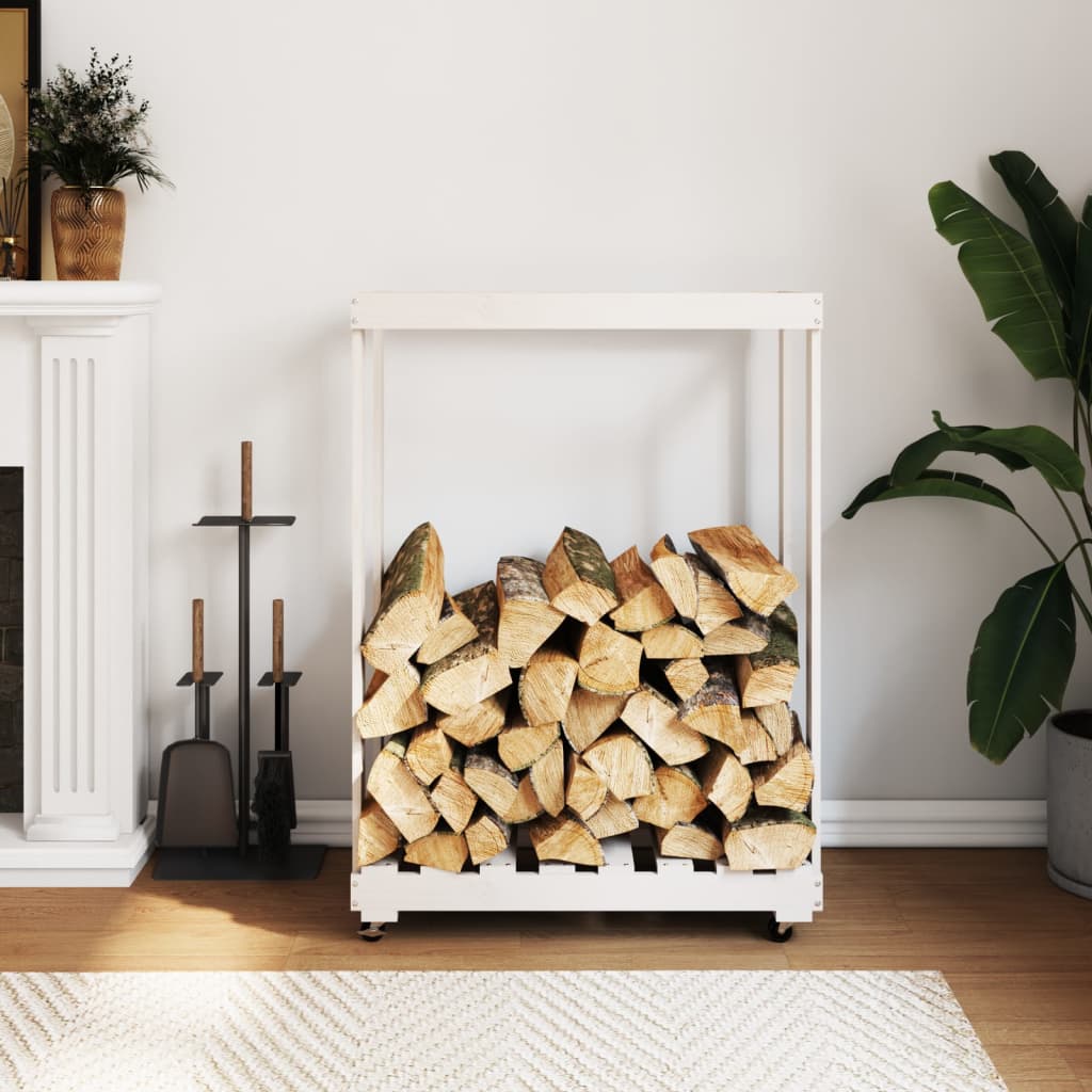 VidaXL wood block holder with wheels 76.5x40x108 cm solid pine white white