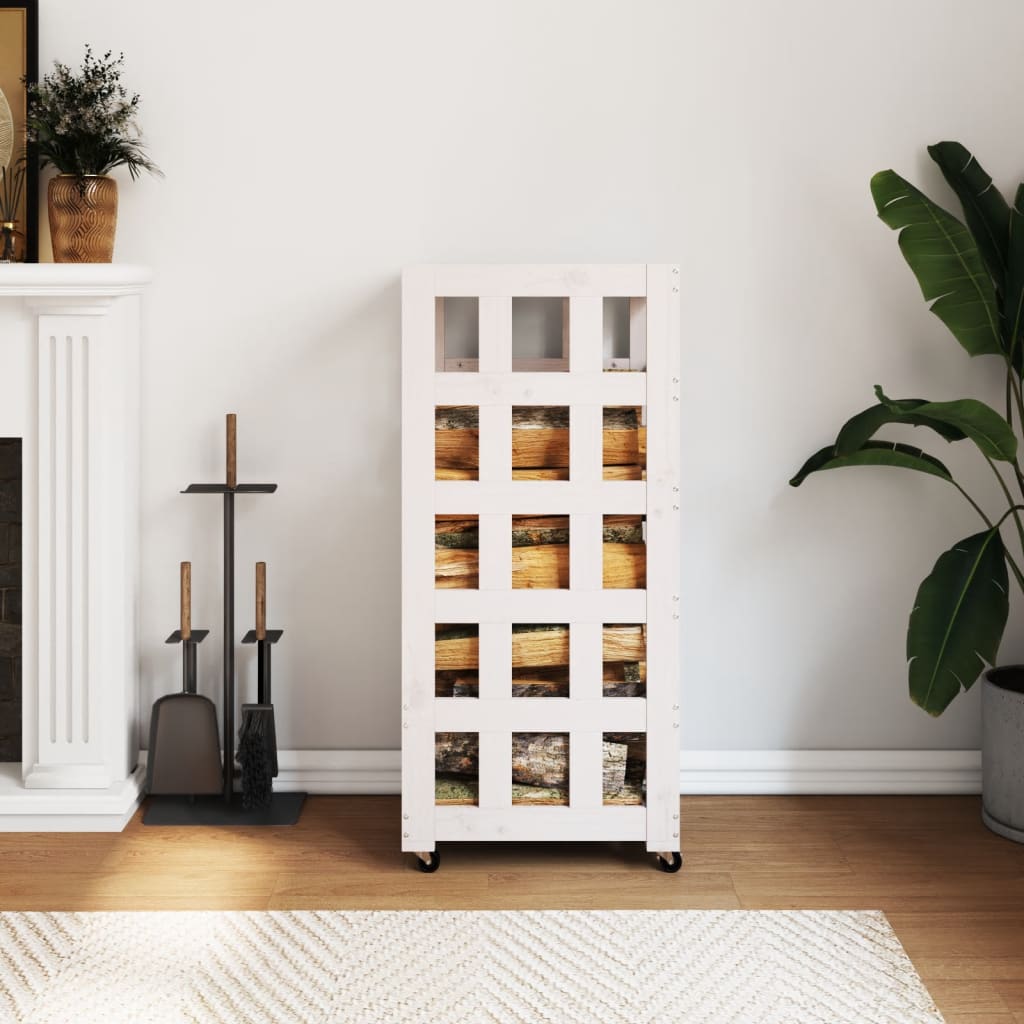 VidaXL wood block holder with wheels 40x49x110 cm solid pine white white
