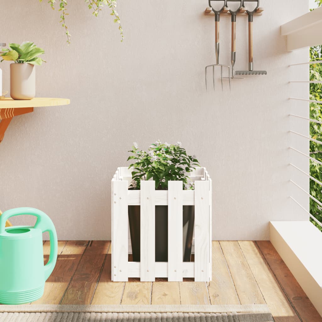 Vidaxl Planning box with fence design 40x40x40 cm Solid pine white