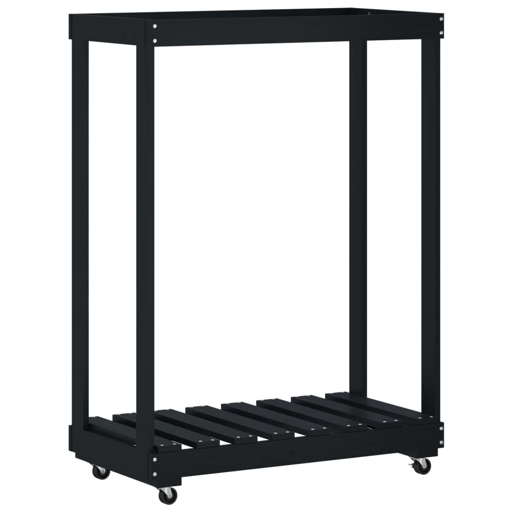 Vidaxx log holder with wheels 76.5x40x108 cm pine wood black