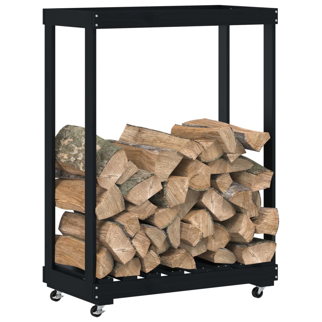 Vidaxx log holder with wheels 76.5x40x108 cm pine wood black