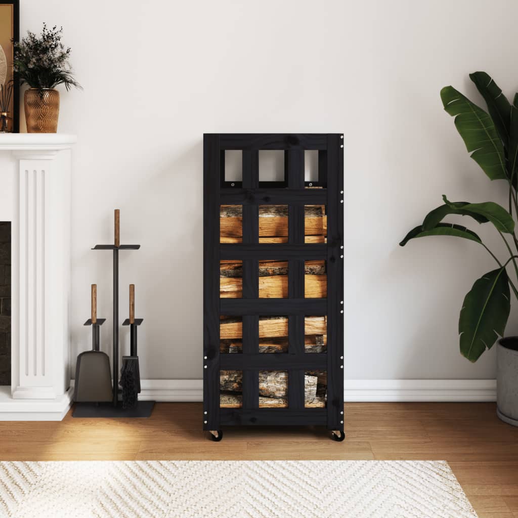 Vidaxx log holder with wheels 40x49x110 cm solid pine wood black