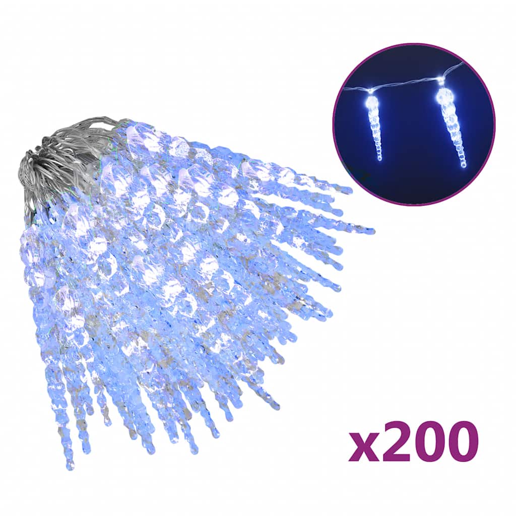 Vidaxl Christmas lights icicles 200 blue LEDs 20 m acrylic PVC