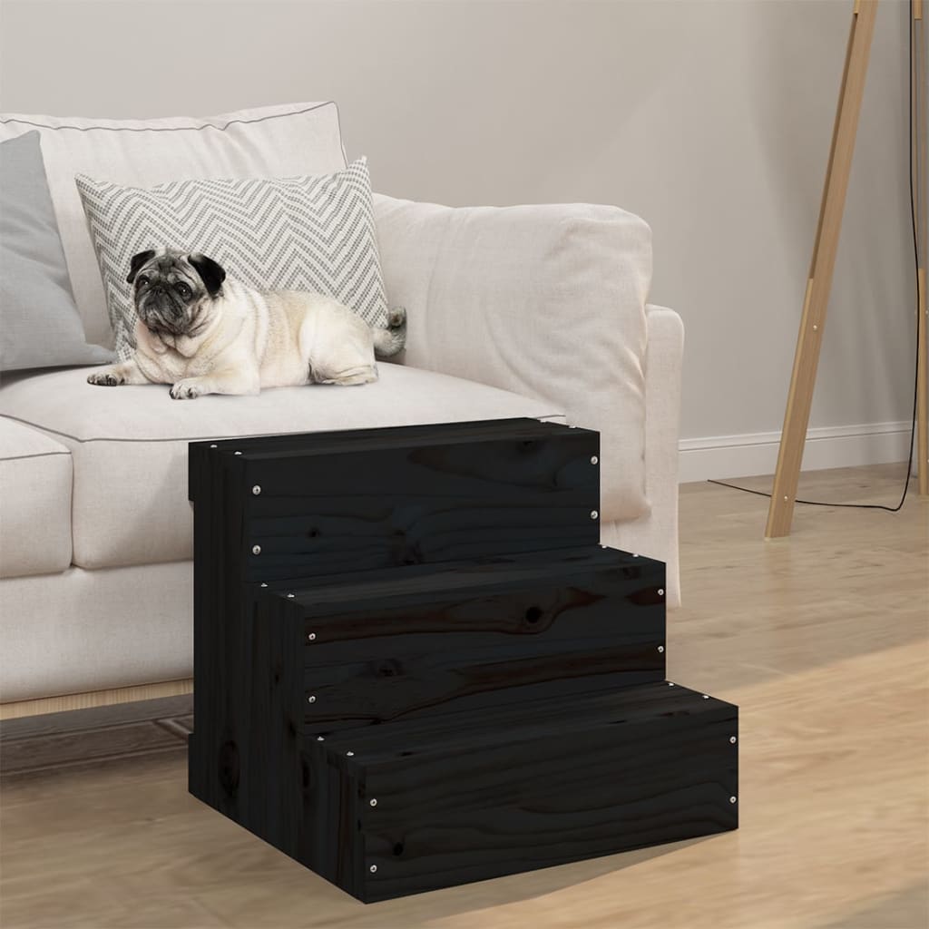 VidaXL Pet staircase 40x37.5x35 cm Solid pine wood black
