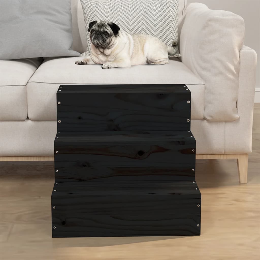 VidaXL Pet staircase 40x37.5x35 cm Solid pine wood black