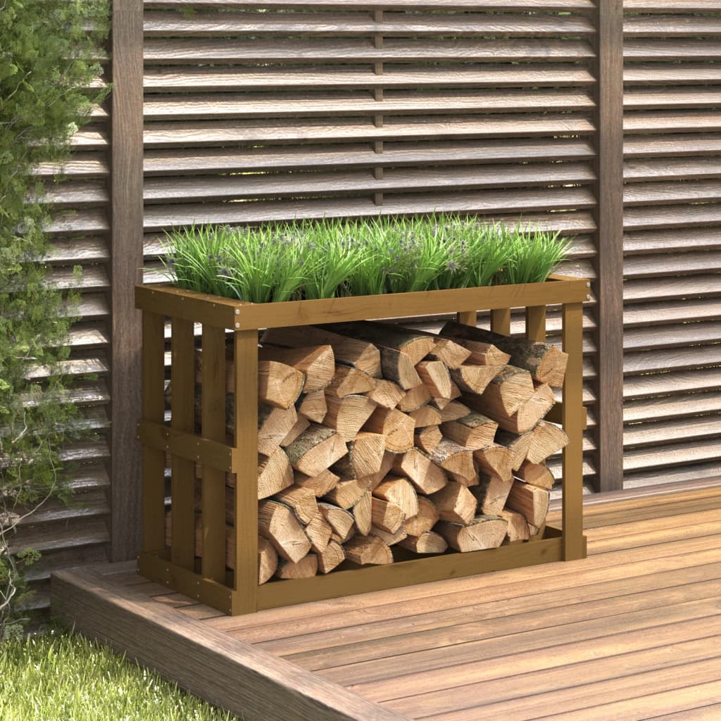 VidaXL wood log holder 108x52x74 cm solid pine wood honey brown