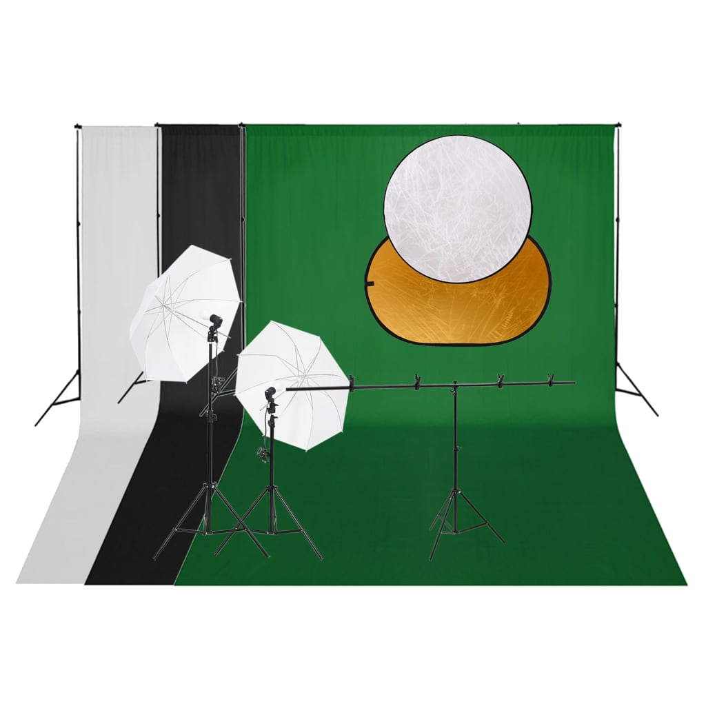Vidaxl Photo Studio Conjunto com fundo de iluminação e refletor