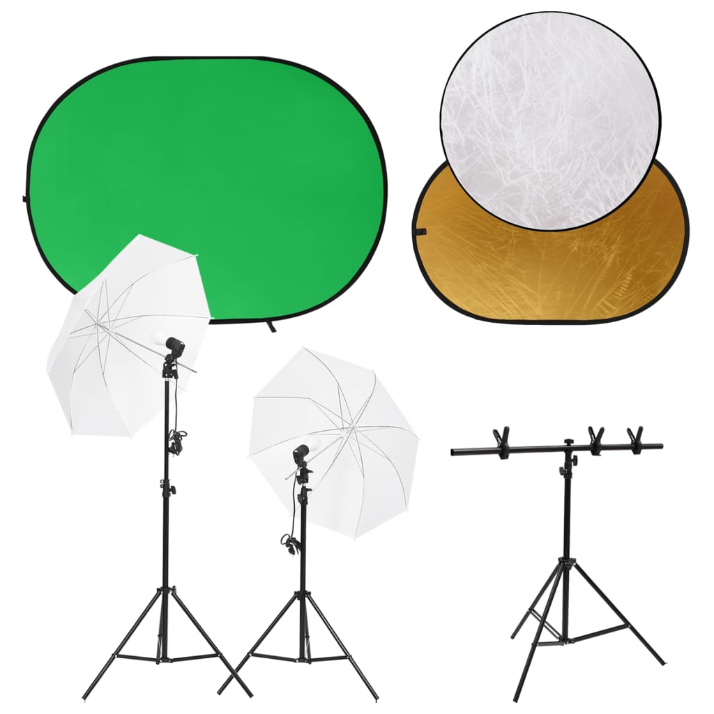 VidaXL Set da studio fotografico con set di luci, schermo di sfondo e riflettore