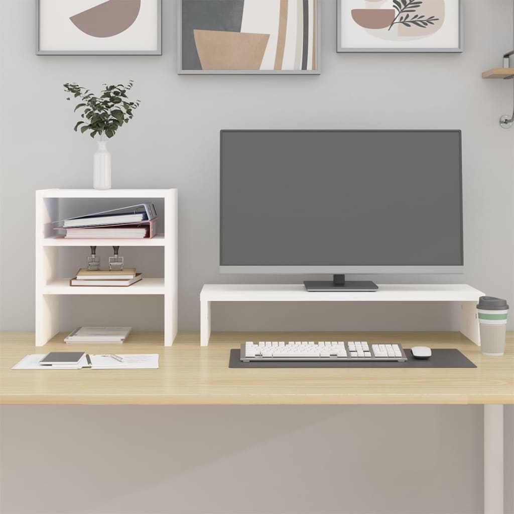 Stojak na monitor vidaxl 81x20x30 cm stałą sosną białą