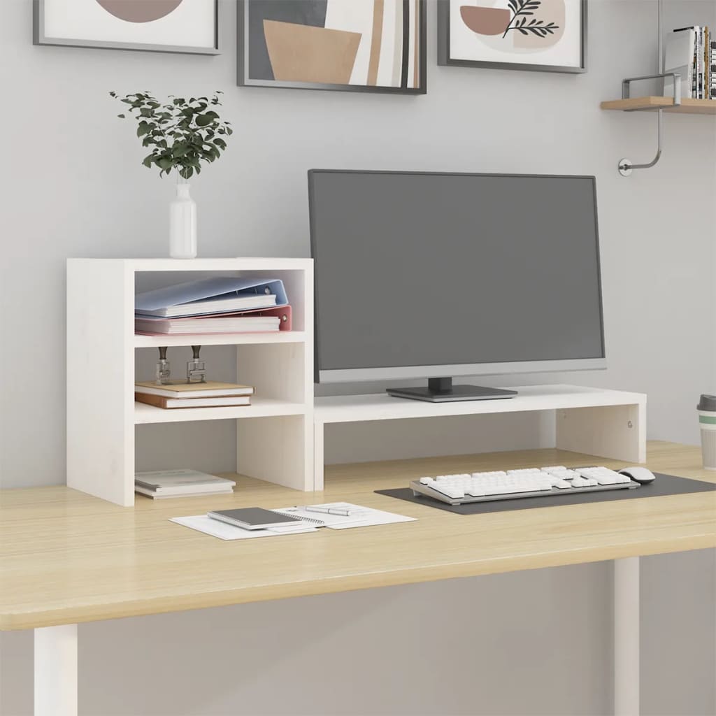 Stojak na monitor vidaxl 81x20x30 cm stałą sosną białą