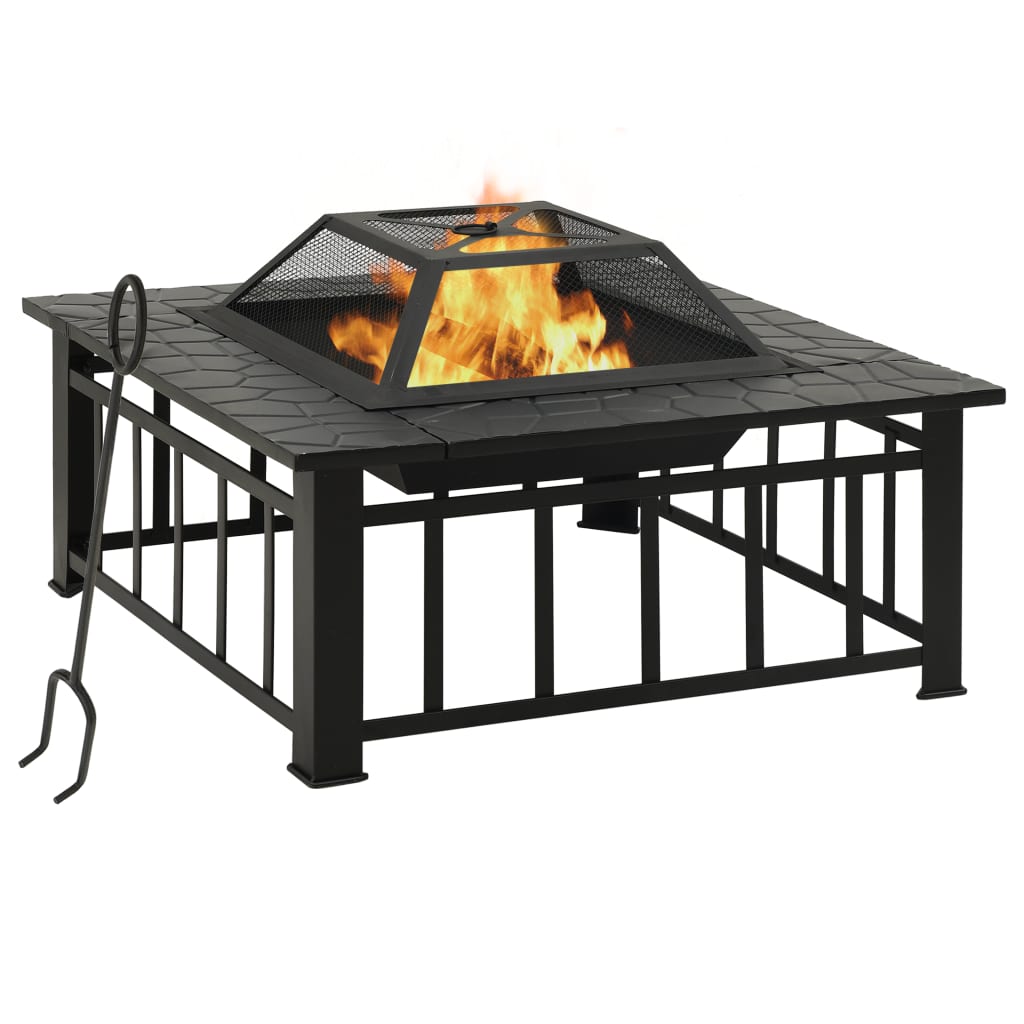 Vidaxl fire pit with poker xxl 79x79x46.5 steel