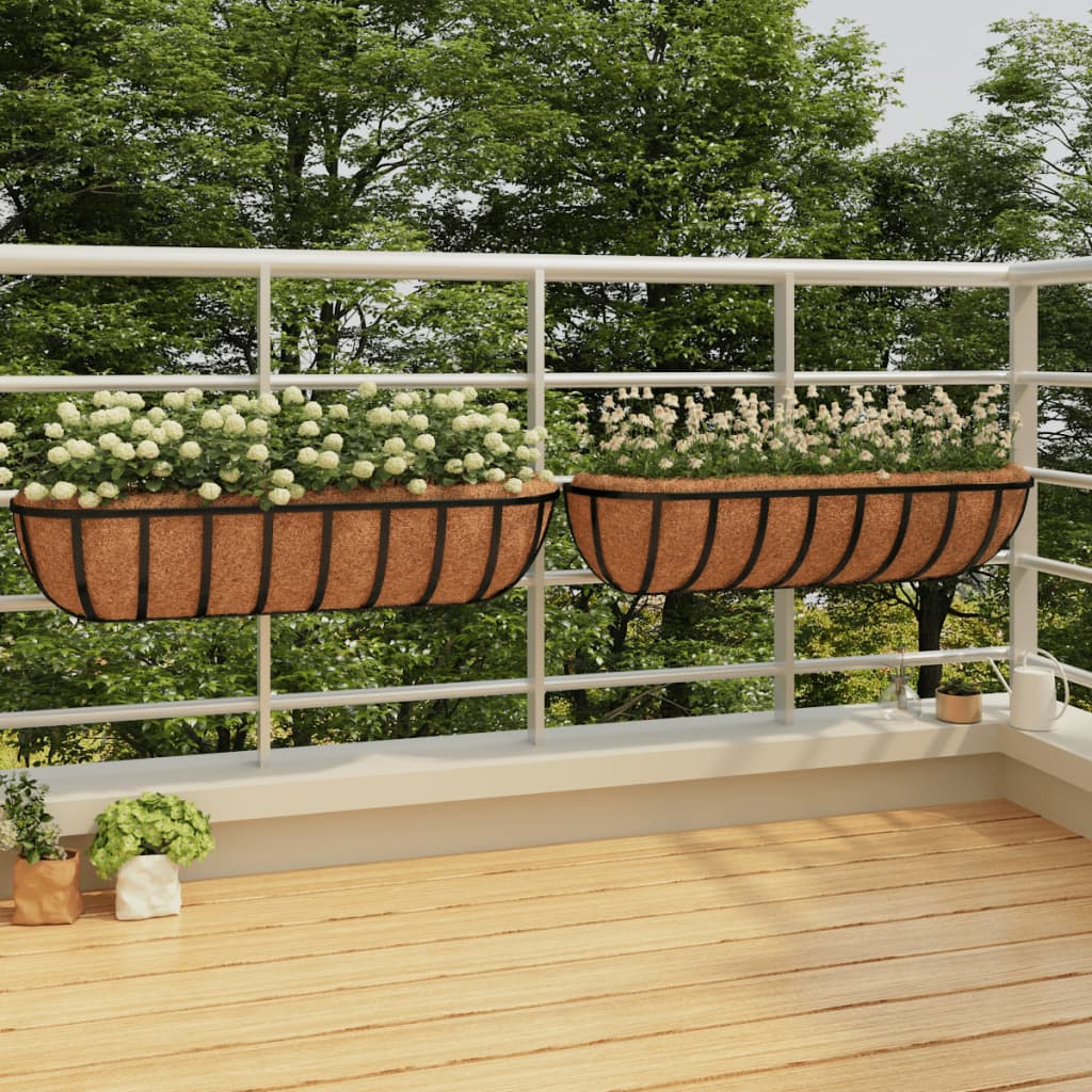 Vidaxl nástěnné koše 2 st s kokosovým vláknem 91x20x23 cm ocel černá
