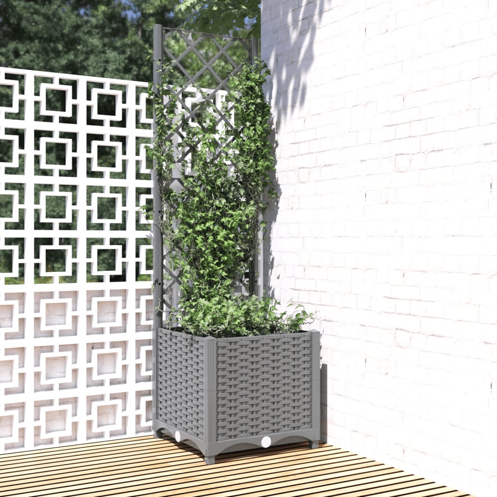 VidaXL Planter with slat work 40x40x136 cm Polypropene light gray