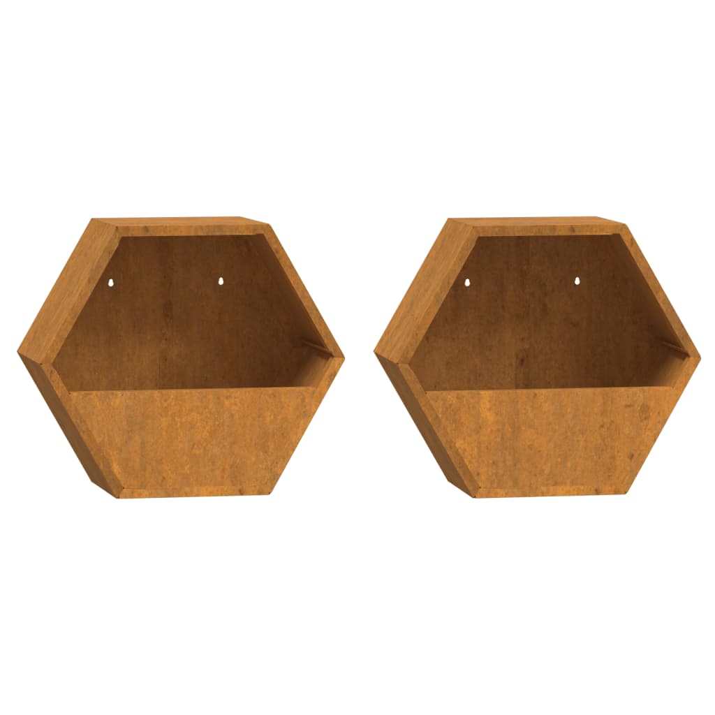 Vidaxl sadilniki stenska montaža 2 St 30x10x25 cm Corten Steel zarjavelo