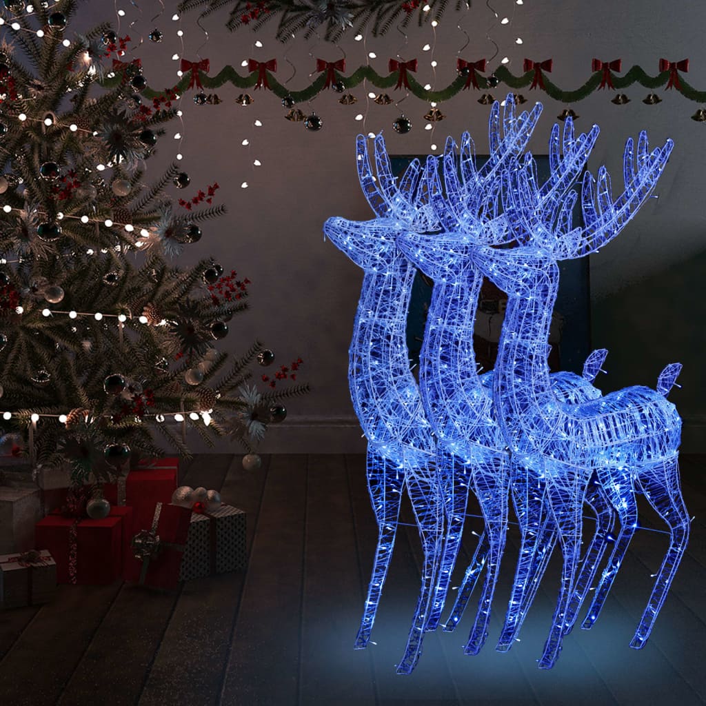 VidaXL Decoración navideña reno XXL 3 piezas 250 LEDs azul 180 cm acrílico