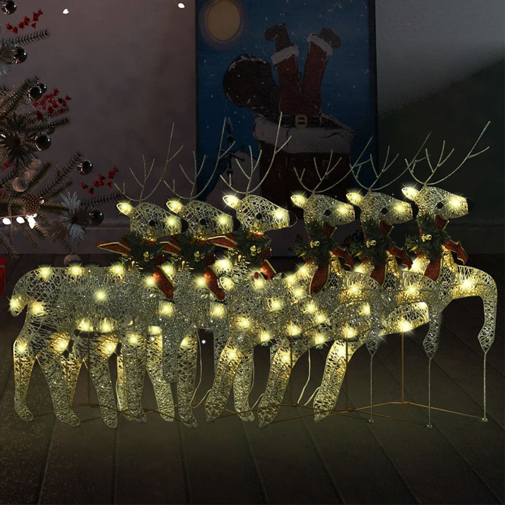 Vidaxel Chrëschtdeeg Reindeer 6 PC 120 LED Goldfaarf