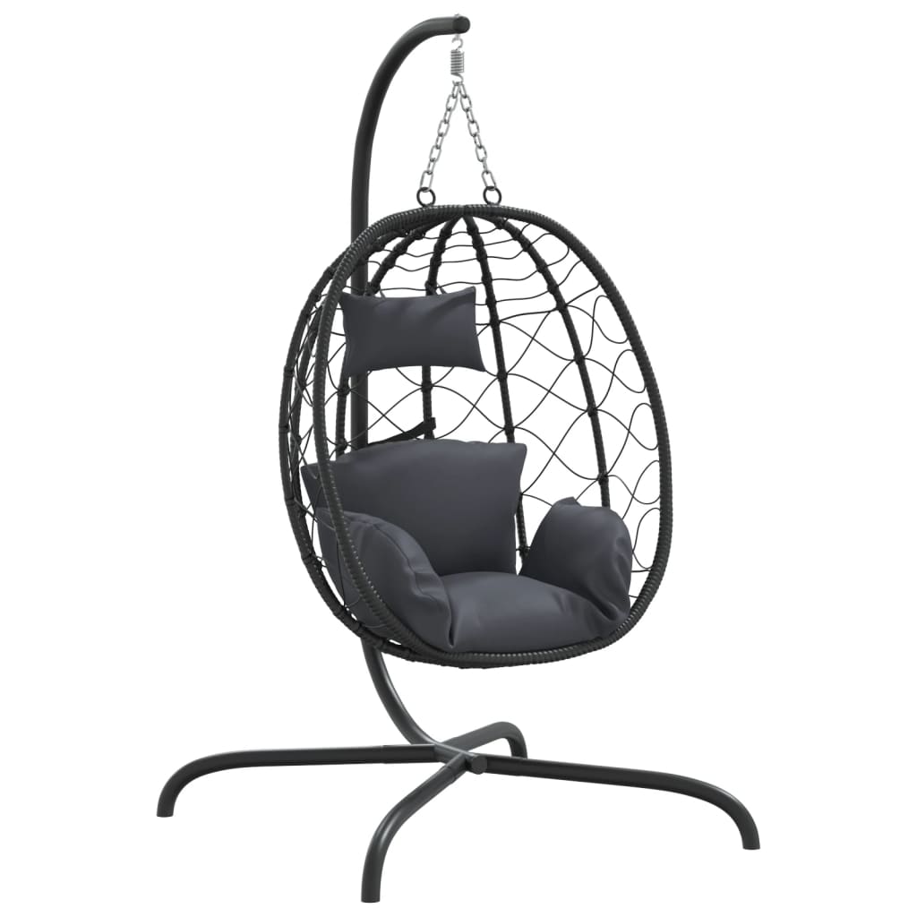 Vidaxl hanging chair with cushion poly rattan and steel anthracite