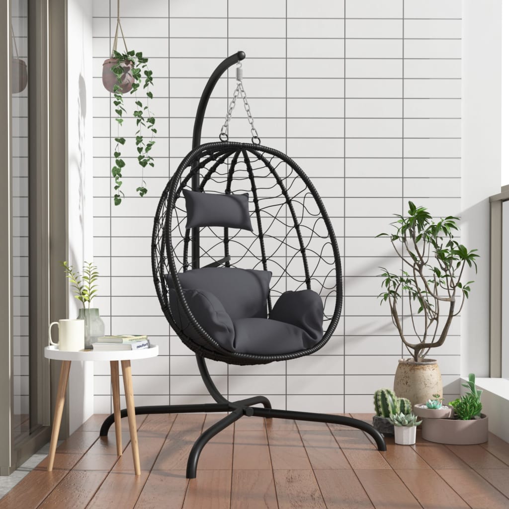 Vidaxl hanging chair with cushion poly rattan and steel anthracite