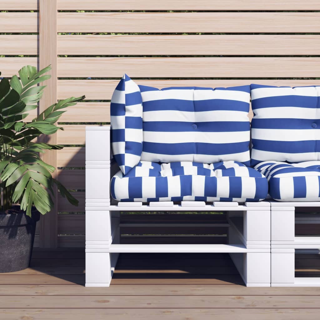Vidaxl pallet cushions 3 pcs striped oxford fabric white and blue