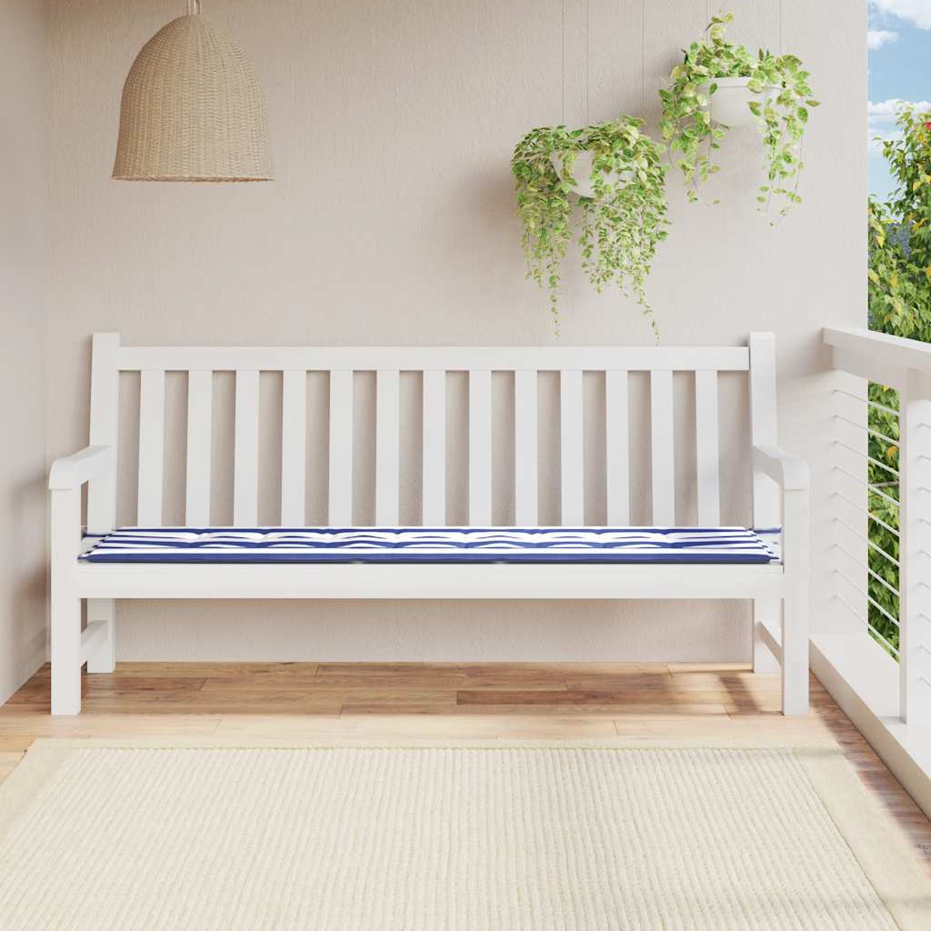VidaXL Garden bench cushion striped 200x50x4 cm fabric white and blue