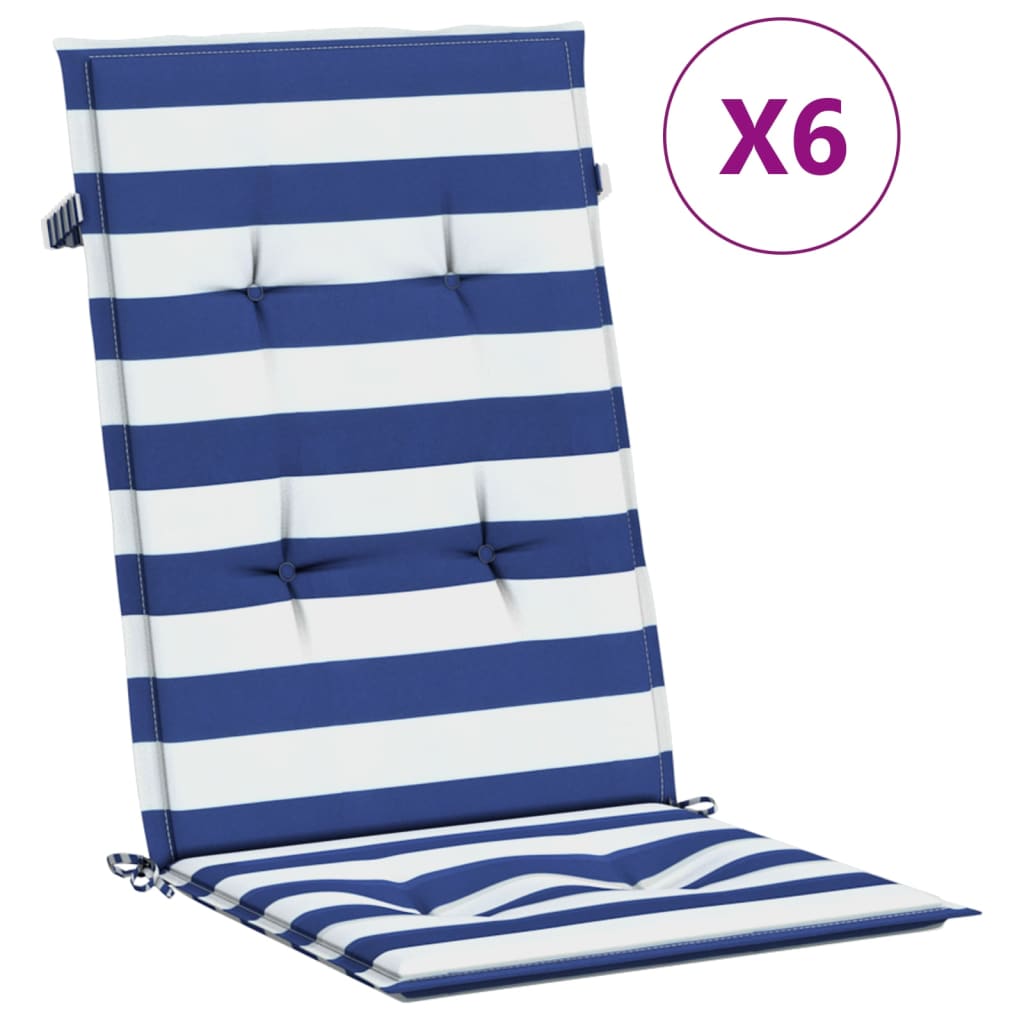 VidaXL chair cushions 6 st high back striped fabric white and blue