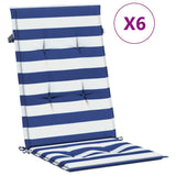 VidaXL chair cushions 6 st high back striped fabric white and blue