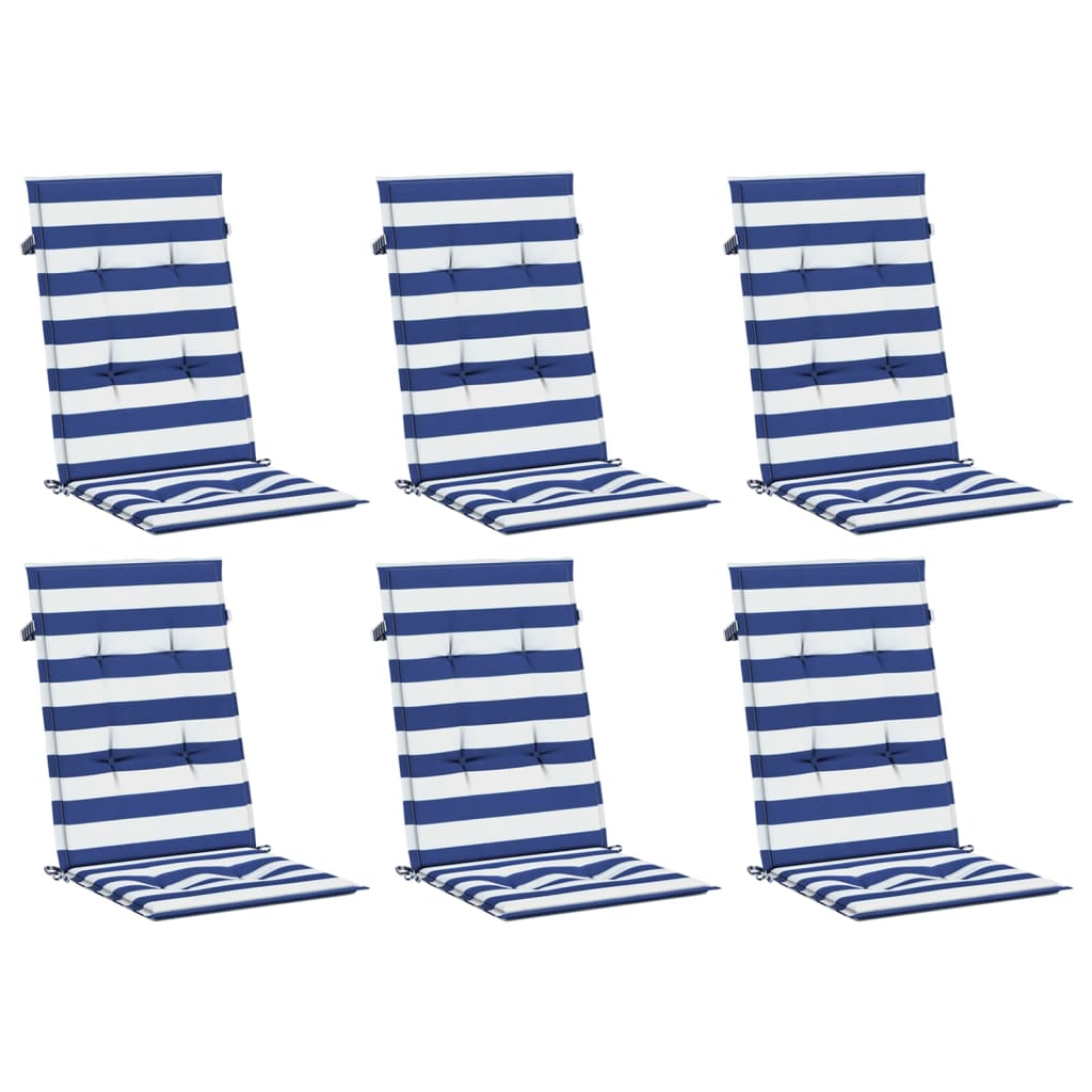 VidaXL chair cushions 6 st high back striped fabric white and blue