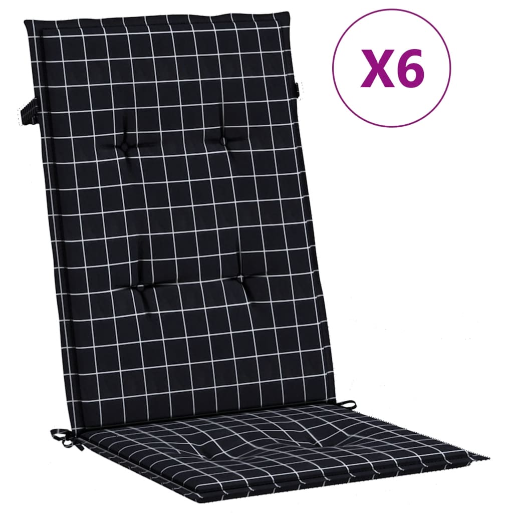 Vidaxl stol blazine 6 pcs visok zadnji diamantni vzorec tkanina črna