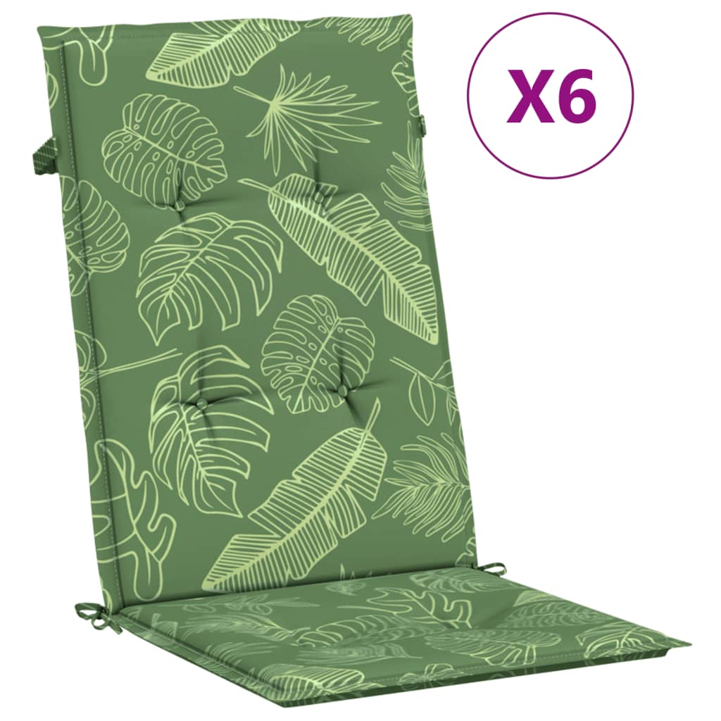 VidaXL chair cushions 6 st high back leaf pattern fabric