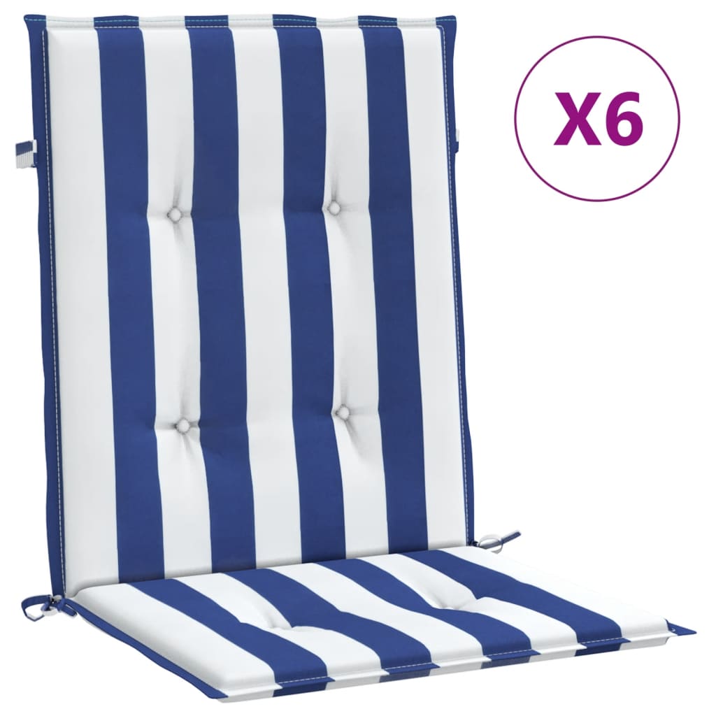 Vidaxl Blaža za stol 6 pcs nizka črtasta tkanina bela in modra tkanina