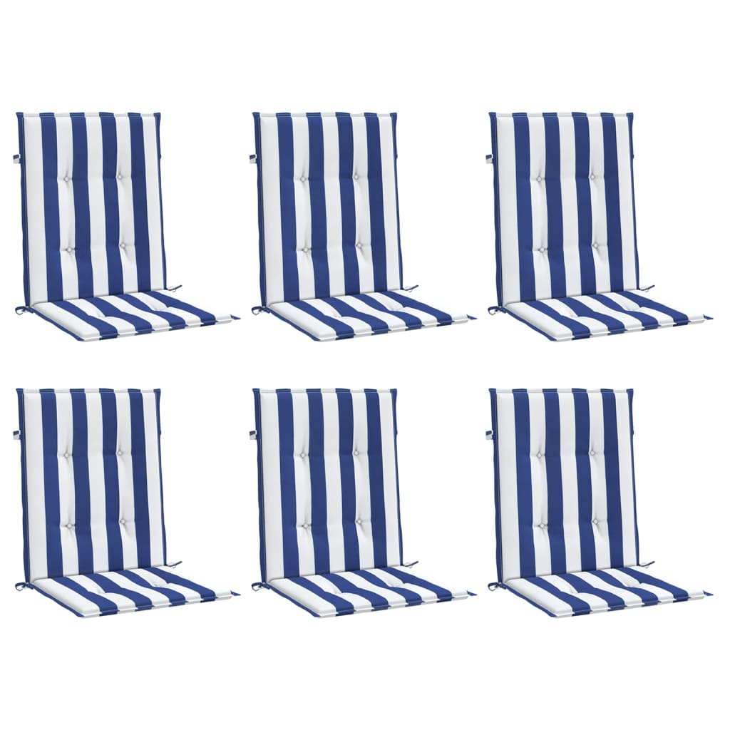 Vidaxl Blaža za stol 6 pcs nizka črtasta tkanina bela in modra tkanina