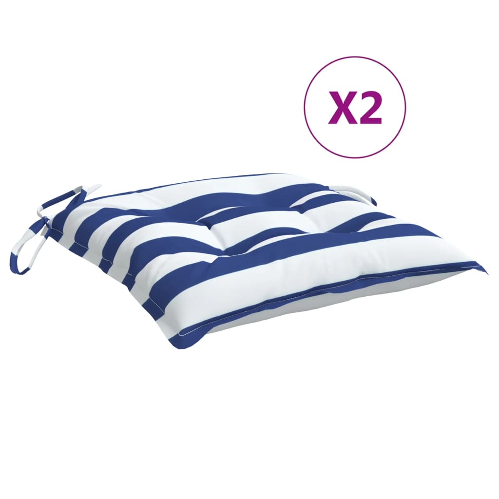 Polštáře židle Vidaxl 2 St. Striped 40x40x7 cm tkanina bílá a modrá