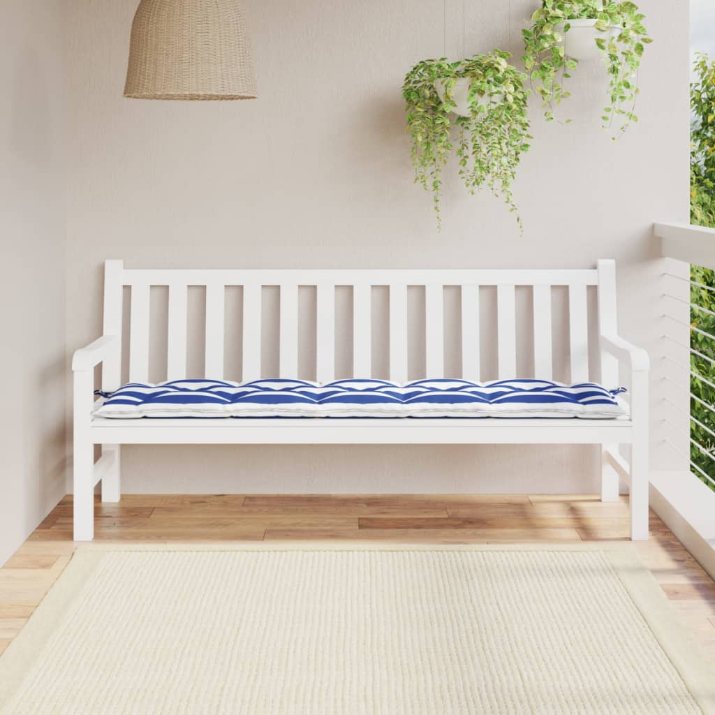 Vidaxl Bank poduszka w paski 180x50x7 cm tkanina w paski biały i niebieski