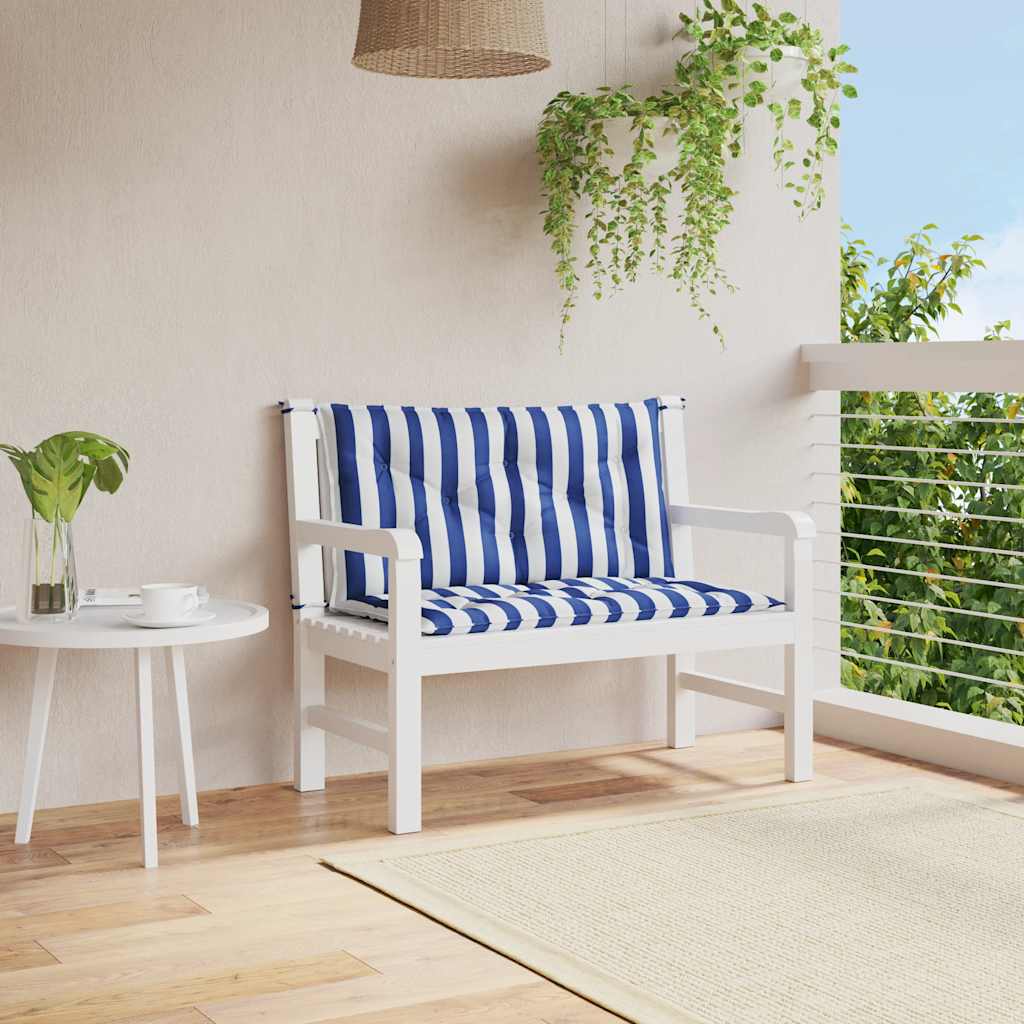 Vidaxl Garden Bench Cushions 2 St strisce 100x50x7 cm tessuto bianco e blu