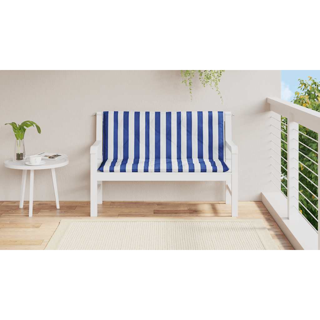 Vidaxl Garden Bench Cushions 2 St Stried 120x50x7 cm tessuto bianco e blu